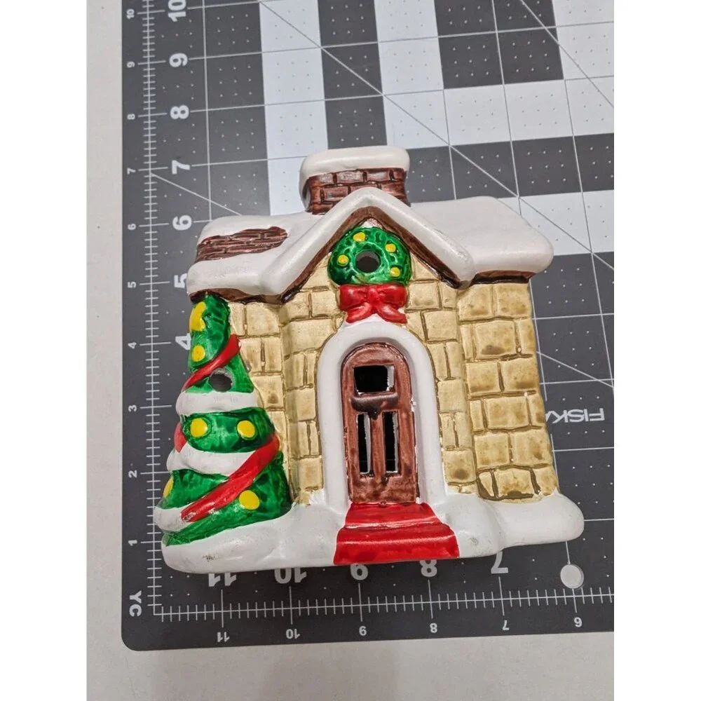 Russ‎ Berrie Snow House Votive Candle Holder w/ box 1980s Holiday Christmas vtg